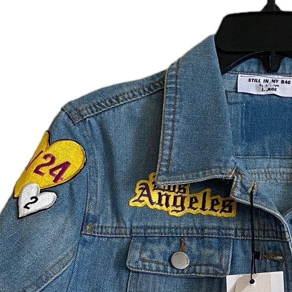 Hollywood Urban Cropped Upcycled Denim Jacket Fits L-XL - Picture 9 of 15